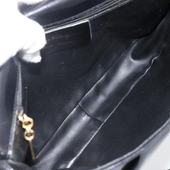 Salvatore Ferragamo Shoulder Bag Patent leather Black Gold Auth ka2971
