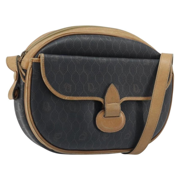 Christian Dior Honeycomb Canvas Shoulder Bag PVC Black Gold Auth ka2973