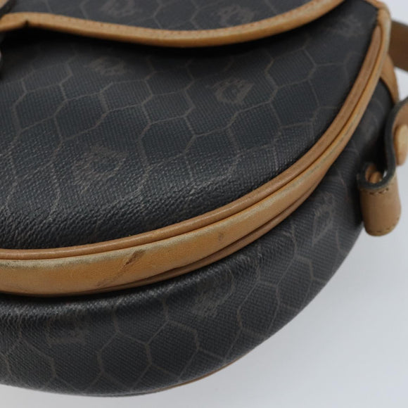 Christian Dior Honeycomb Canvas Shoulder Bag PVC Black Gold Auth ka2973