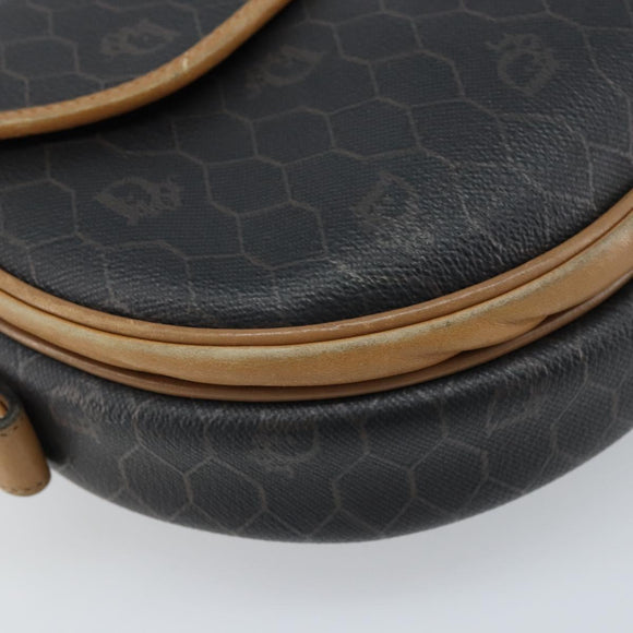 Christian Dior Honeycomb Canvas Shoulder Bag PVC Black Gold Auth ka2973