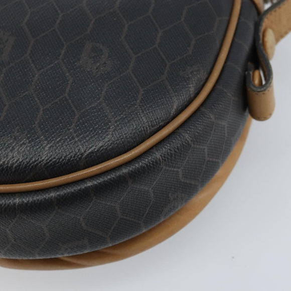 Christian Dior Honeycomb Canvas Shoulder Bag PVC Black Gold Auth ka2973