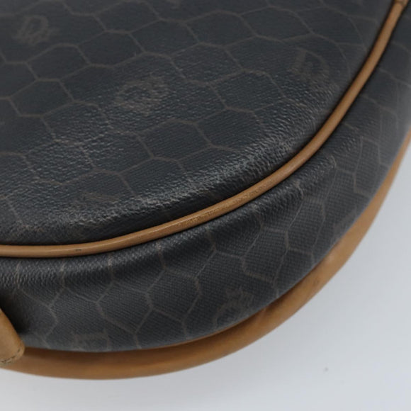 Christian Dior Honeycomb Canvas Shoulder Bag PVC Black Gold Auth ka2973