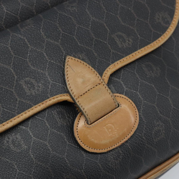 Christian Dior Honeycomb Canvas Shoulder Bag PVC Black Gold Auth ka2973