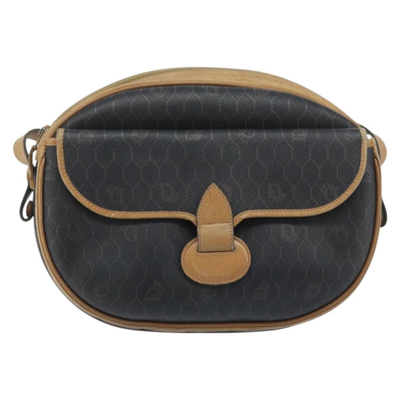 Christian Dior Honeycomb Canvas Shoulder Bag PVC Black Gold Auth ka2973