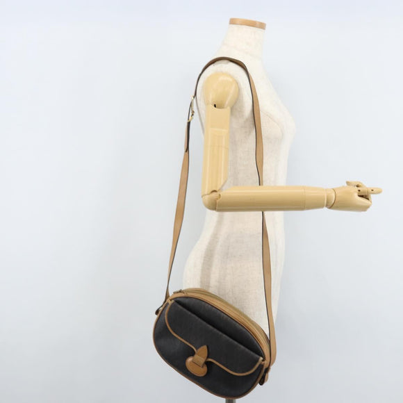 Christian Dior Honeycomb Canvas Shoulder Bag PVC Black Gold Auth ka2973