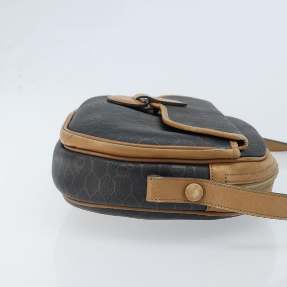 Christian Dior Honeycomb Canvas Shoulder Bag PVC Black Gold Auth ka2973