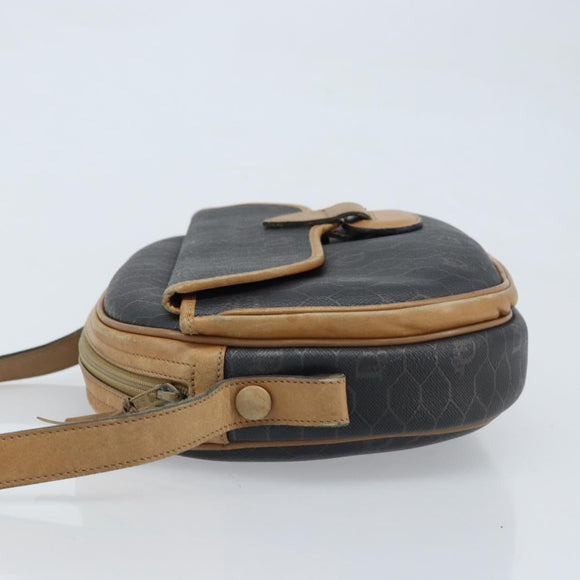 Christian Dior Honeycomb Canvas Shoulder Bag PVC Black Gold Auth ka2973