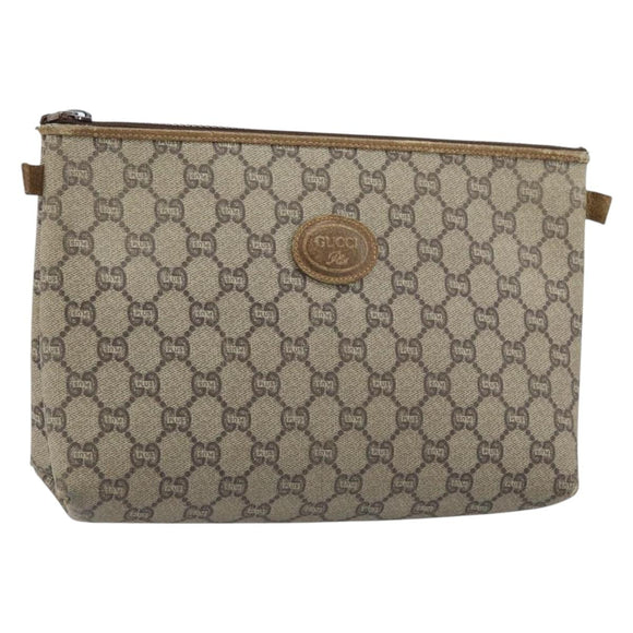 GUCCI GG Plus Supreme Clutch Bag PVC Beige Auth ka2978