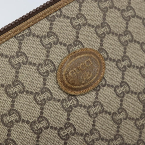 GUCCI GG Plus Supreme Clutch Bag PVC Beige Auth ka2978
