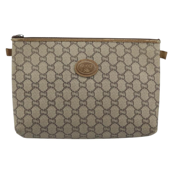 GUCCI GG Plus Supreme Clutch Bag PVC Beige Auth ka2978