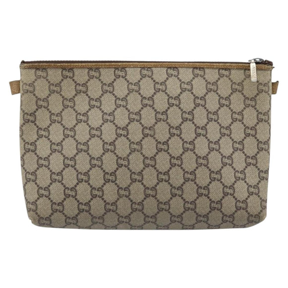 GUCCI GG Plus Supreme Clutch Bag PVC Beige Auth ka2978