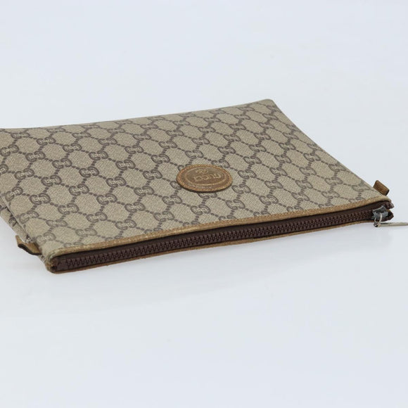 GUCCI GG Plus Supreme Clutch Bag PVC Beige Auth ka2978