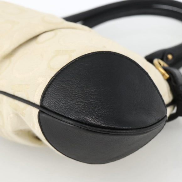 Salvatore Ferragamo Hand Bag Canvas Beige Black Auth ka2979