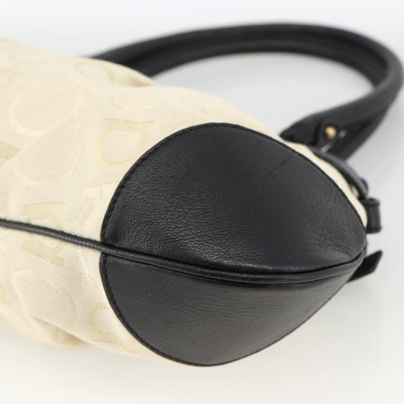 Salvatore Ferragamo Hand Bag Canvas Beige Black Auth ka2979