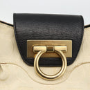 Salvatore Ferragamo Hand Bag Canvas Beige Black Auth ka2979-18