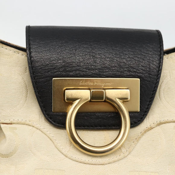 Salvatore Ferragamo Hand Bag Canvas Beige Black Auth ka2979