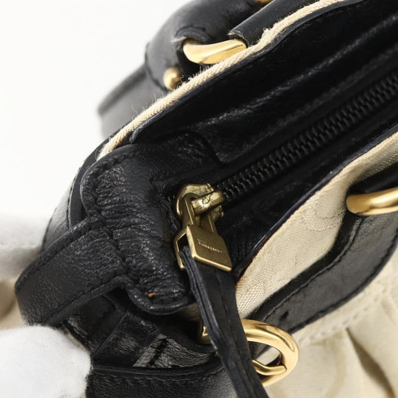 Salvatore Ferragamo Hand Bag Canvas Beige Black Auth ka2979