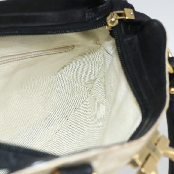 Salvatore Ferragamo Hand Bag Canvas Beige Black Auth ka2979