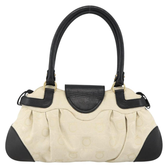 Salvatore Ferragamo Hand Bag Canvas Beige Black Auth ka2979