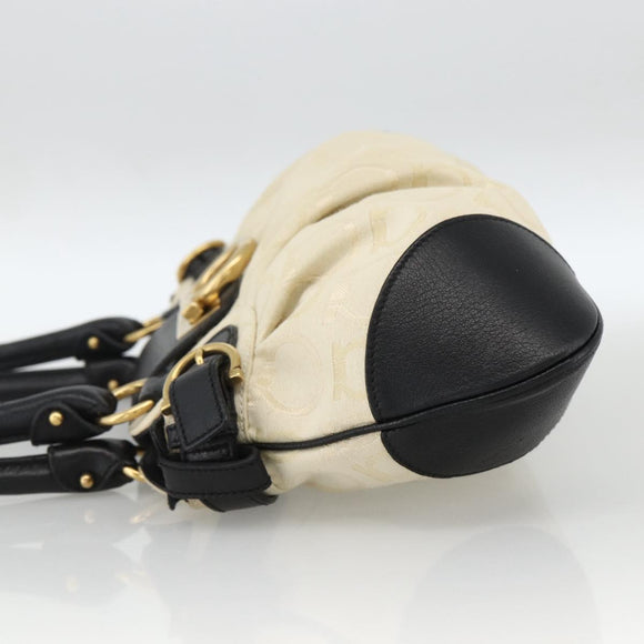 Salvatore Ferragamo Hand Bag Canvas Beige Black Auth ka2979