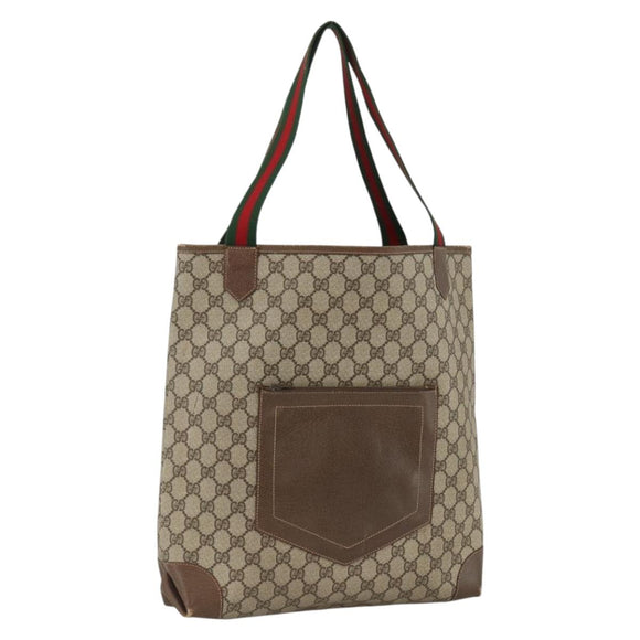GUCCI GG Supreme Web Sherry Line Tote Bag PVC Beige Red 002 904 0222 Auth ka2984
