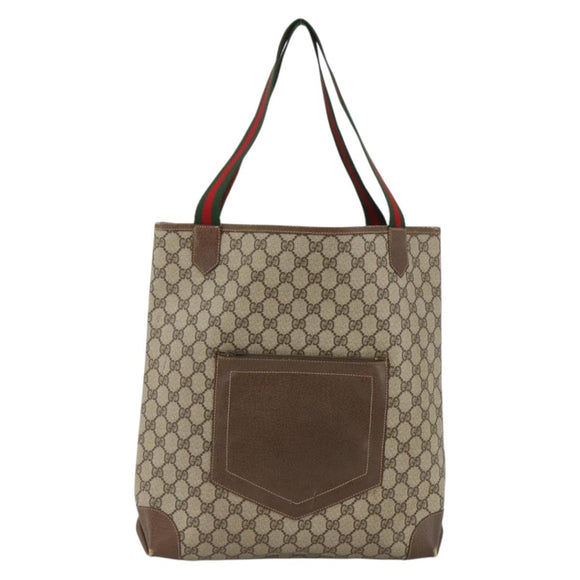 GUCCI GG Supreme Web Sherry Line Tote Bag PVC Beige Red 002 904 0222 Auth ka2984