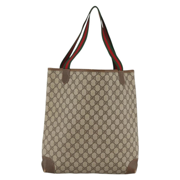 GUCCI GG Supreme Web Sherry Line Tote Bag PVC Beige Red 002 904 0222 Auth ka2984