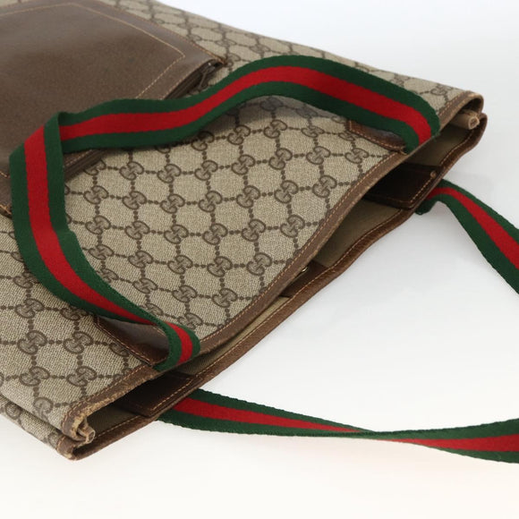 GUCCI GG Supreme Web Sherry Line Tote Bag PVC Beige Red 002 904 0222 Auth ka2984