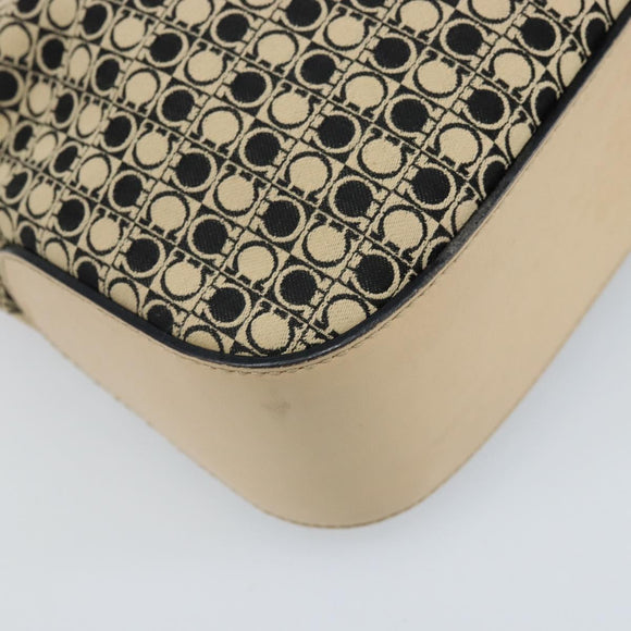 Salvatore Ferragamo Gancini Shoulder Bag Canvas Beige Silver Auth ka2988