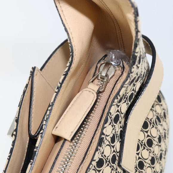 Salvatore Ferragamo Gancini Shoulder Bag Canvas Beige Silver Auth ka2988