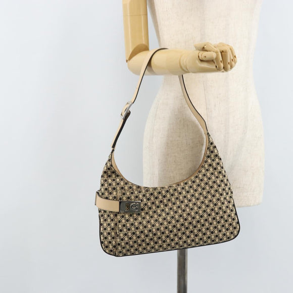 Salvatore Ferragamo Gancini Shoulder Bag Canvas Beige Silver Auth ka2988
