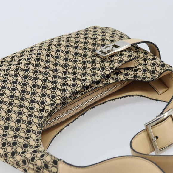 Salvatore Ferragamo Gancini Shoulder Bag Canvas Beige Silver Auth ka2988