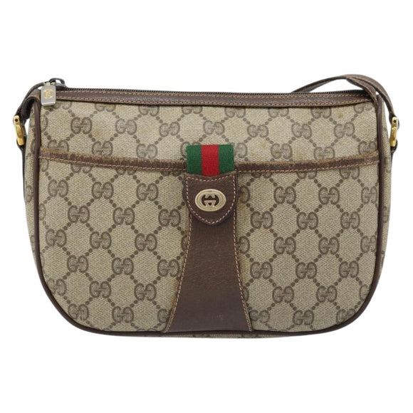GUCCI GG Supreme Web Sherry Line Tas PVC Beige Rood 89 02 032 Auth ka2995