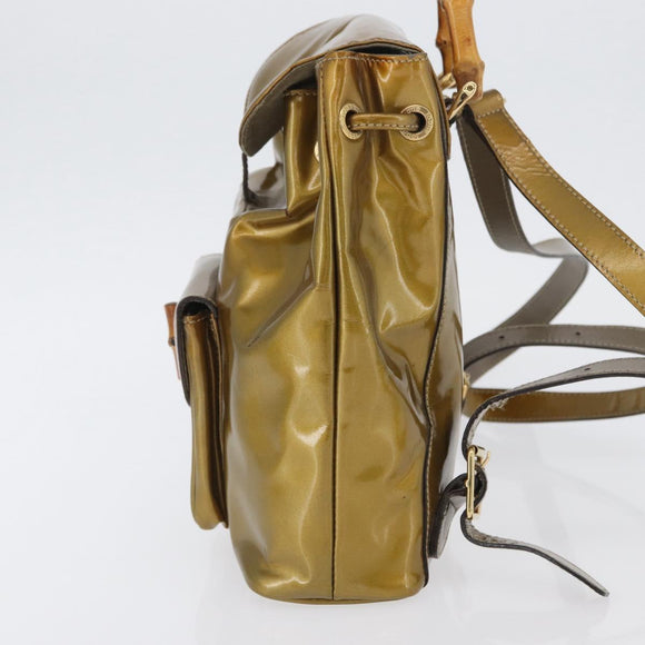 GUCCI Bamboo Backpack Patent leather Gold Tone 003 1705 0030 Auth ka2998
