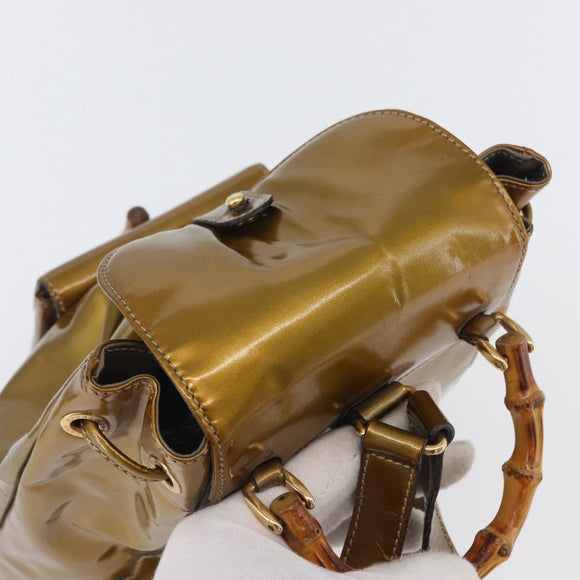 GUCCI Bamboo Backpack Patent leather Gold Tone 003 1705 0030 Auth ka2998