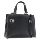 Salvatore Ferragamo Hand Bag Leather 2way Black Silver Auth ka3005-1