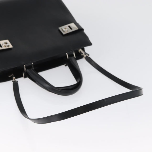 Salvatore Ferragamo Hand Bag Leather 2way Black Silver Auth ka3005