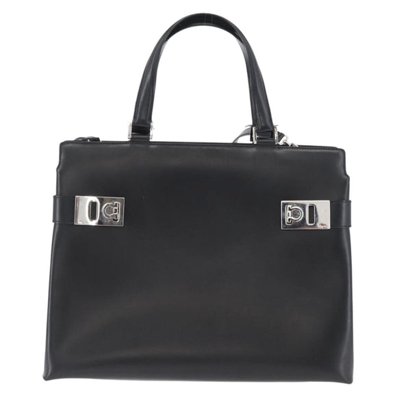 Salvatore Ferragamo Hand Bag Leather 2way Black Silver Auth ka3005