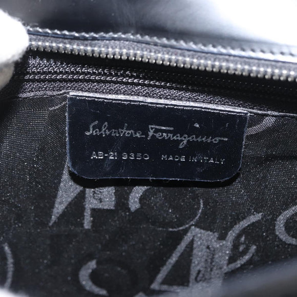 Salvatore Ferragamo Hand Bag Leather 2way Black Silver Auth ka3005