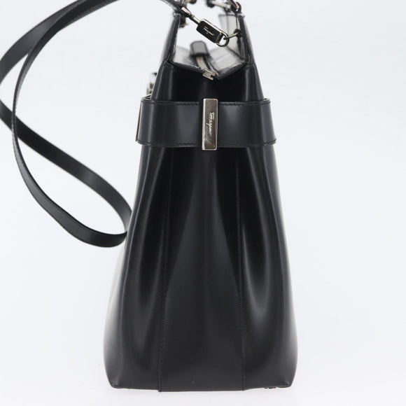 Salvatore Ferragamo Hand Bag Leather 2way Black Silver Auth ka3005