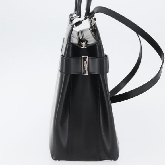 Salvatore Ferragamo Hand Bag Leather 2way Black Silver Auth ka3005