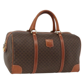 CELINE Macadam Canvas Boston Bag PVC Leather Brown Gold Auth ka3007