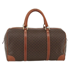 CELINE Macadam Canvas Boston Bag PVC Leather Brown Gold Auth ka3007 - 0