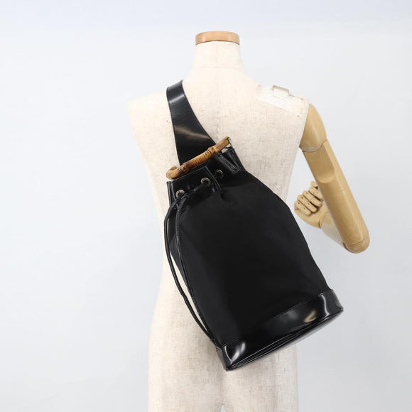 GUCCI Bamboo Body Bag Nylon Black Silver 003 2113 0036 Auth ka3012