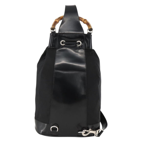 GUCCI Bamboo Body Bag Nylon Black Silver 003 2113 0036 Auth ka3012