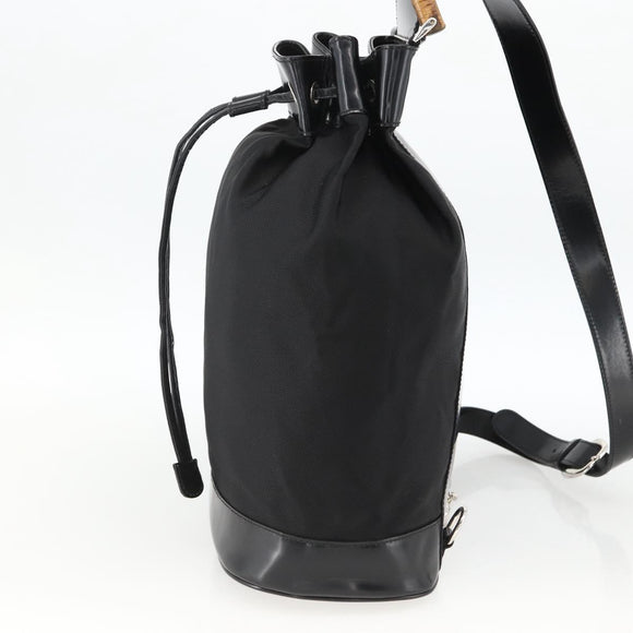 GUCCI Bamboo Body Bag Nylon Black Silver 003 2113 0036 Auth ka3012
