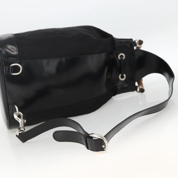 GUCCI Bamboo Body Bag Nylon Black Silver 003 2113 0036 Auth ka3012