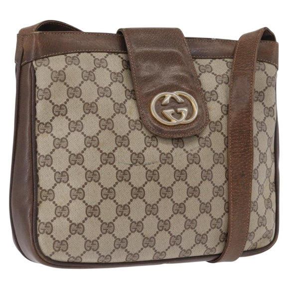 GUCCI GG Supreme Shoulder Bag PVC Beige Gold Auth ka3015