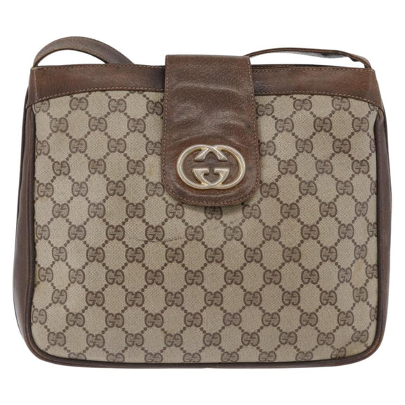 GUCCI GG Supreme Shoulder Bag PVC Beige Gold Auth ka3015