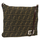 FENDI Zucca Canvas Shoulder Bag Black Brown Auth ka3016-1